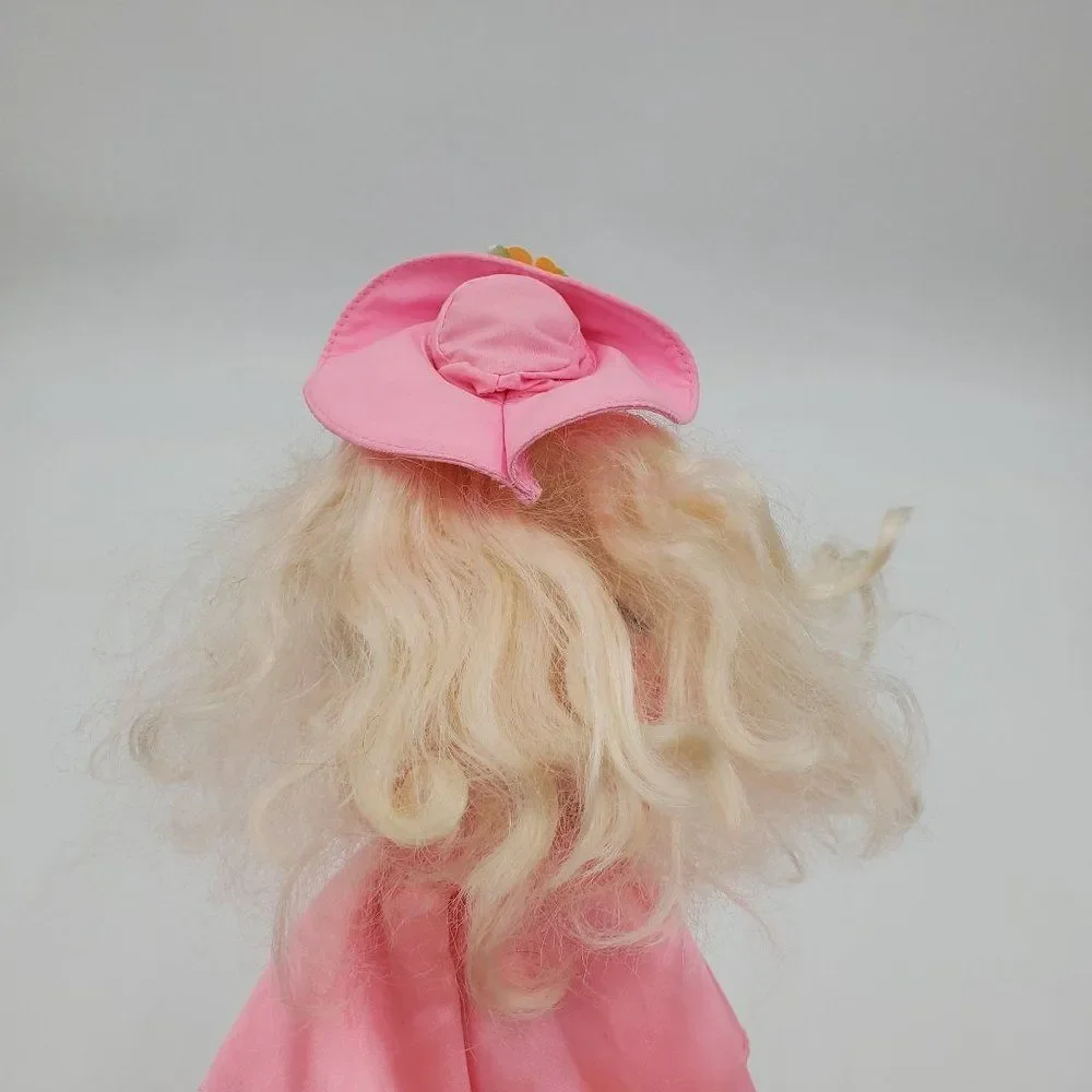 Vintage Mattel Barbie Doll Long Blonde Hair Blue Eyes Pink Dress Hat - Picture 9 of 13